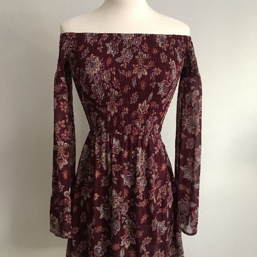 Long Sleeve Smocked Off-the-Shoulder Dress